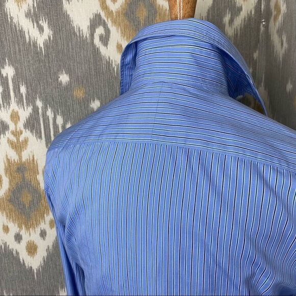 Ralph Lauren Triple Ruffle Blue Pin Stripe Cotton Stretch Jabot Blouse - Picture 4 of 16